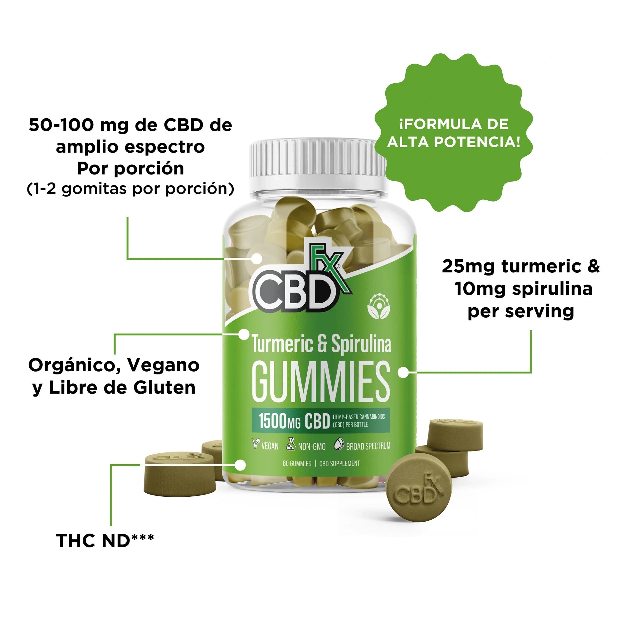CBDFx Gomitas CBD Curcuma y Espirulina 1500mg Instrucciones