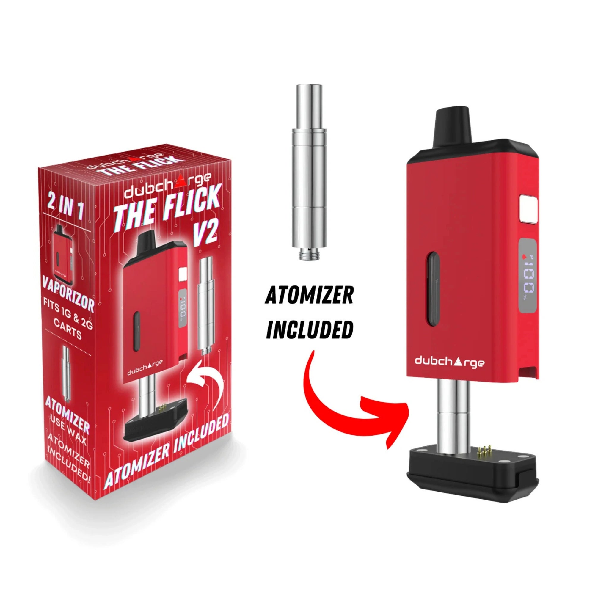 Dubcharge Bateria 510 Flick V2 Pantalla LED Rojo