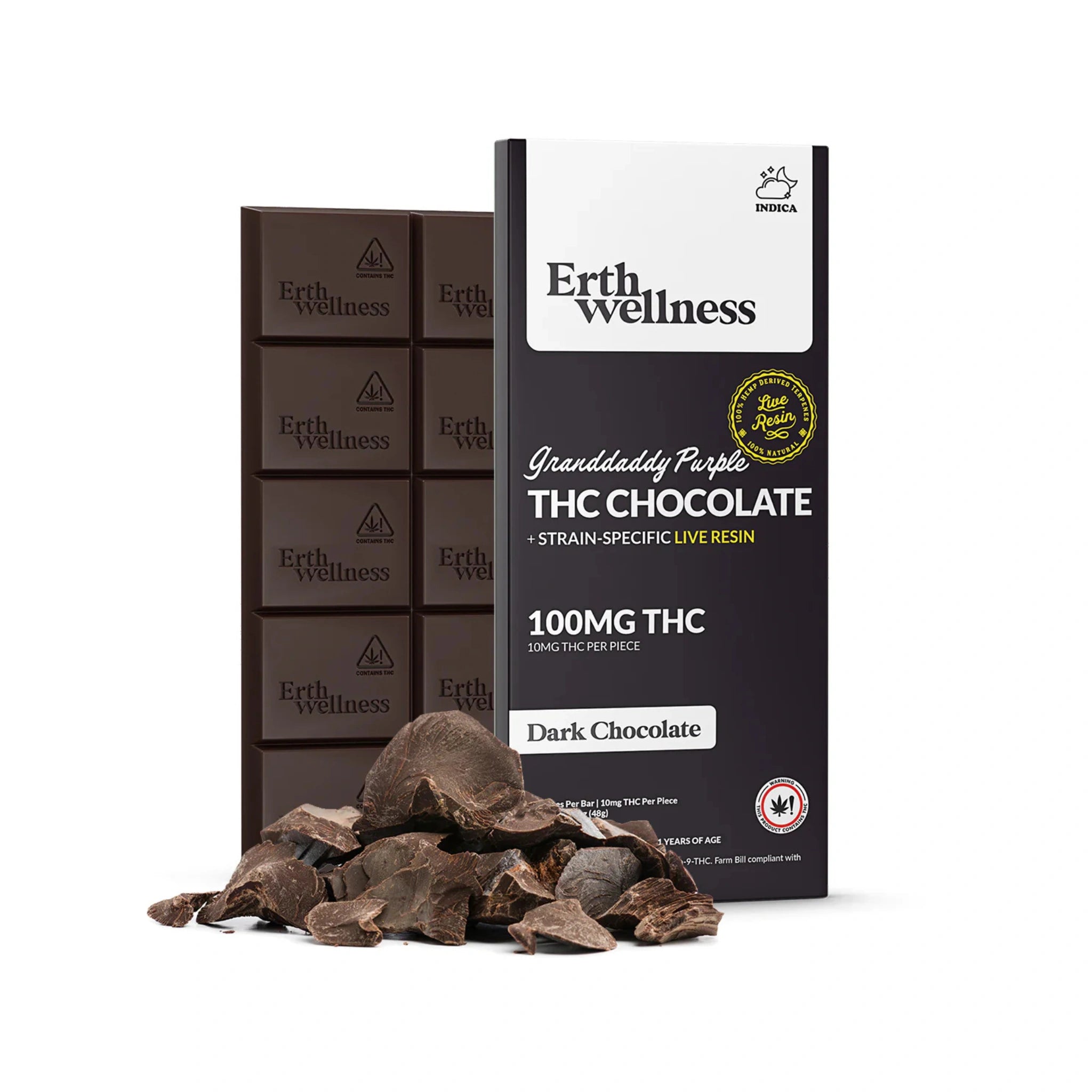 Erth Wellness Chocolate THC Delta 9 Live Resin 100mg Dark Chocolate Splift México