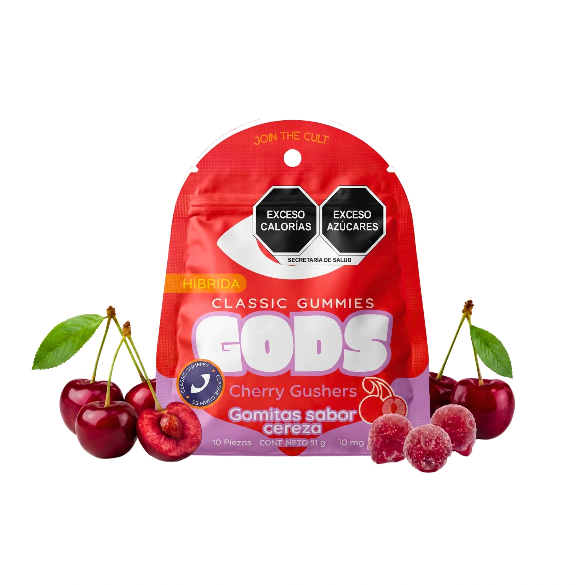 Gods Beard Cult Gomitas Classic THC Delta 9 HHC 10mg 10 Piezas Cherry Gushers Splift Mexico