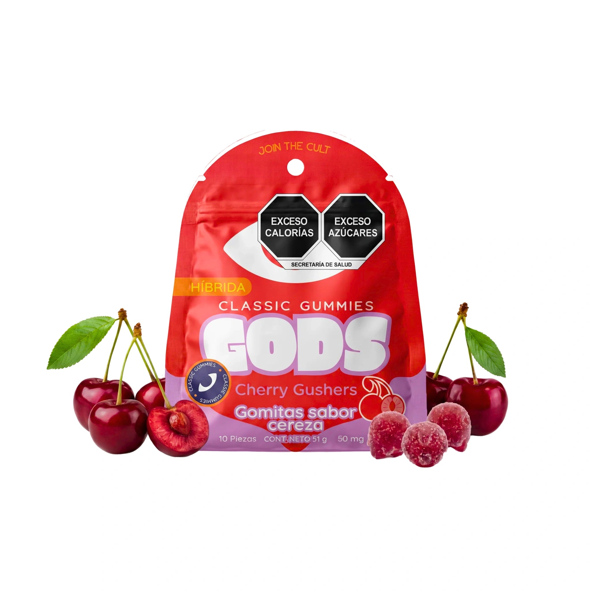 Gods Beard Cult Gomitas Classic Delta 9 THC HHC 50mg 10 Piezas Cherry Gushers Splift Mexico