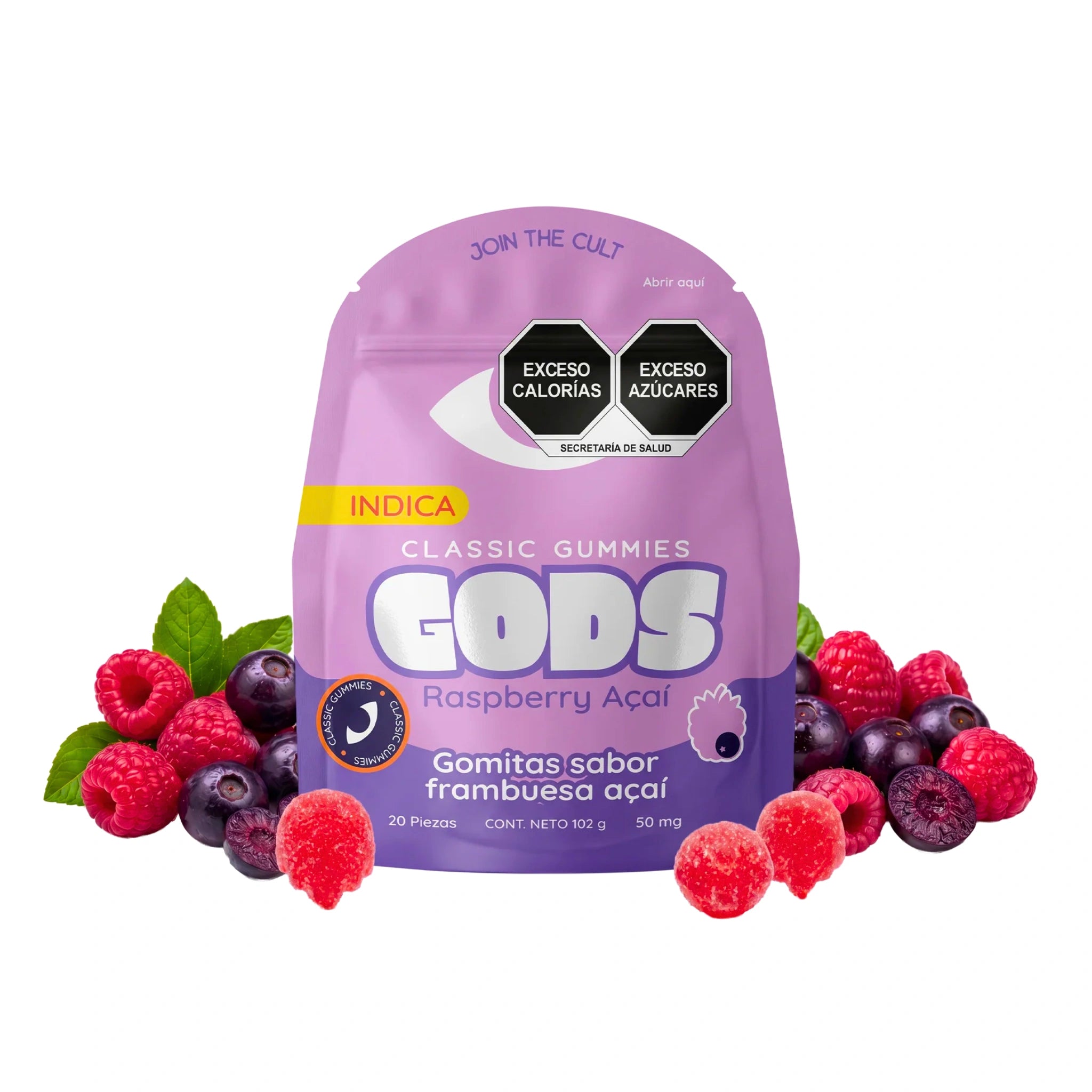 Gods Beard Cult Gomitas Classic Delta 9 THC HHC 50mg 20 Piezas Raspberry Acai Splift Mexico