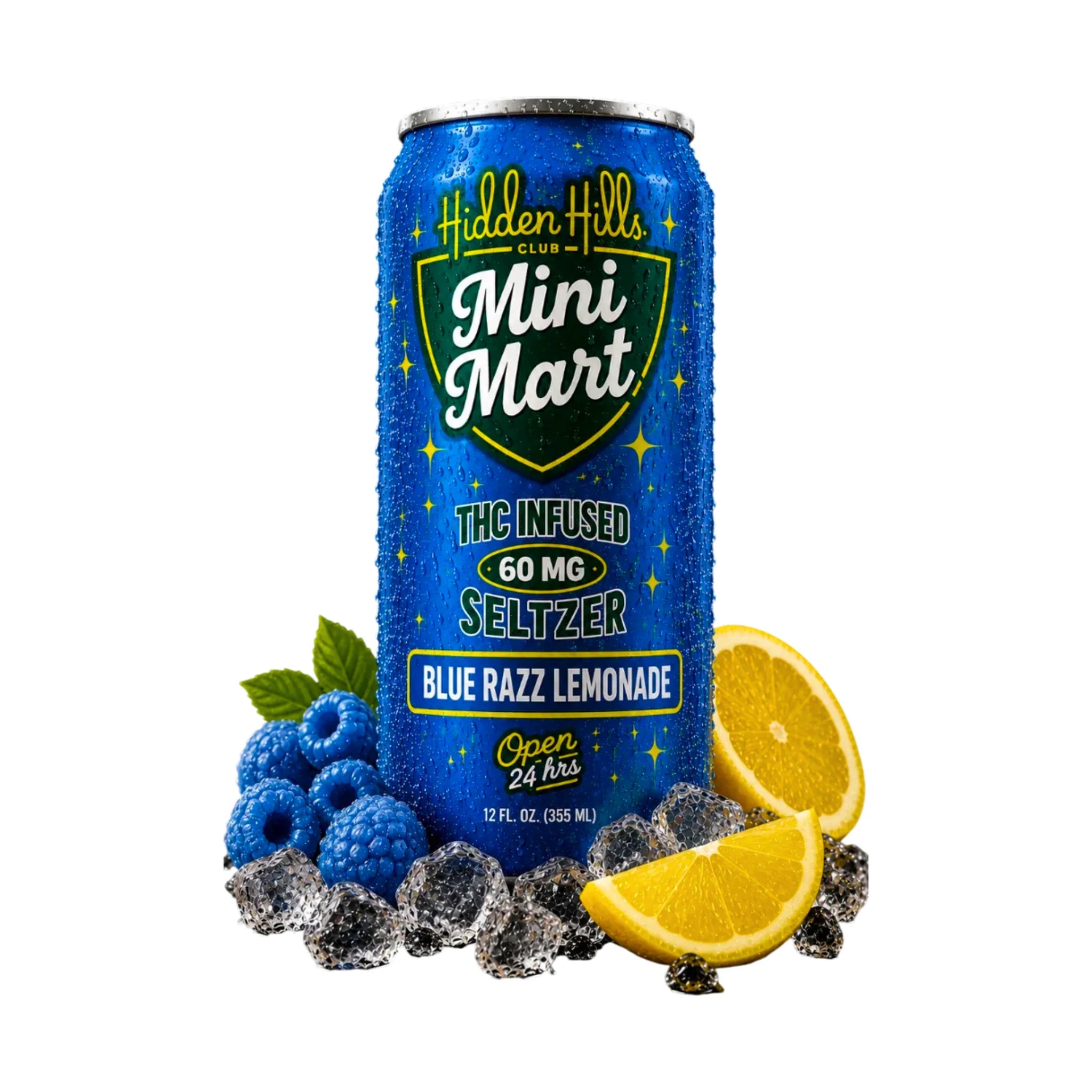 Hidden Hills Mini Mart Seltzer Delta 9 THC 60mg Blue Razz Lemonade Splift Mexico