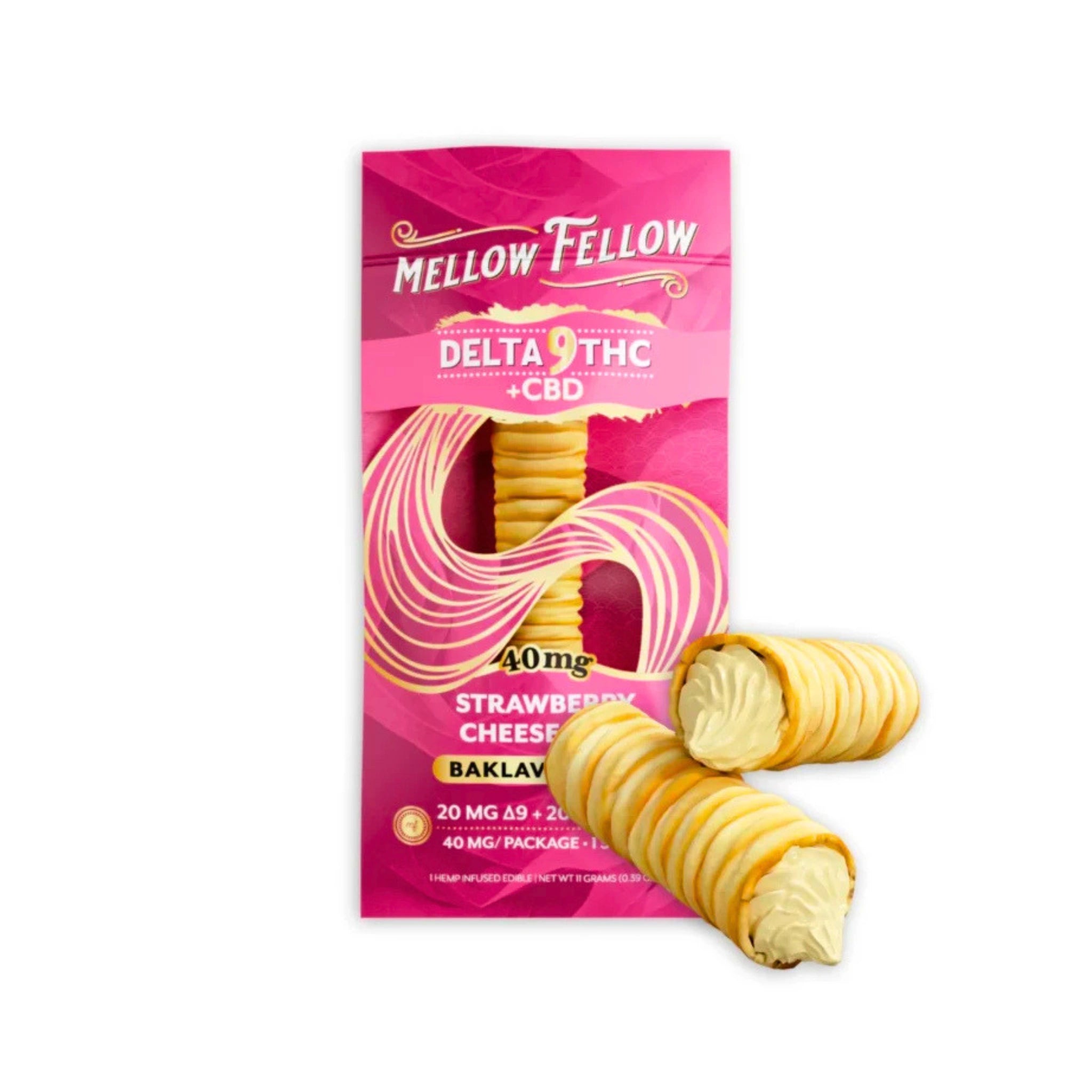 Mellow Fellow Baklava Sticks THC Delta 9 CBD 40mg Strawberry Cheesecake Splift Mexico