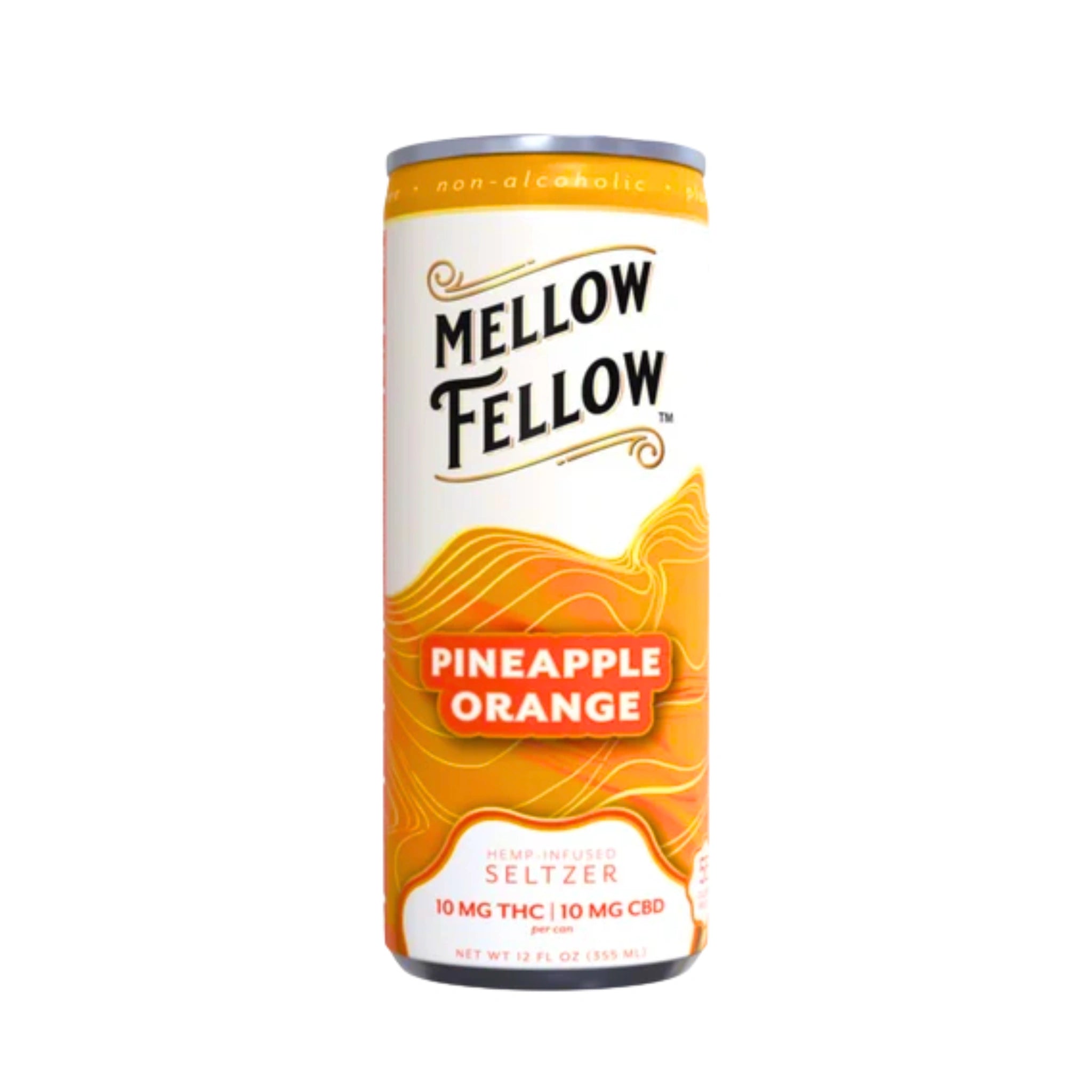 Mellow Fellow Soda THC CBD Hemp Infused Seltzer Pineapple Orange Splift Mexico