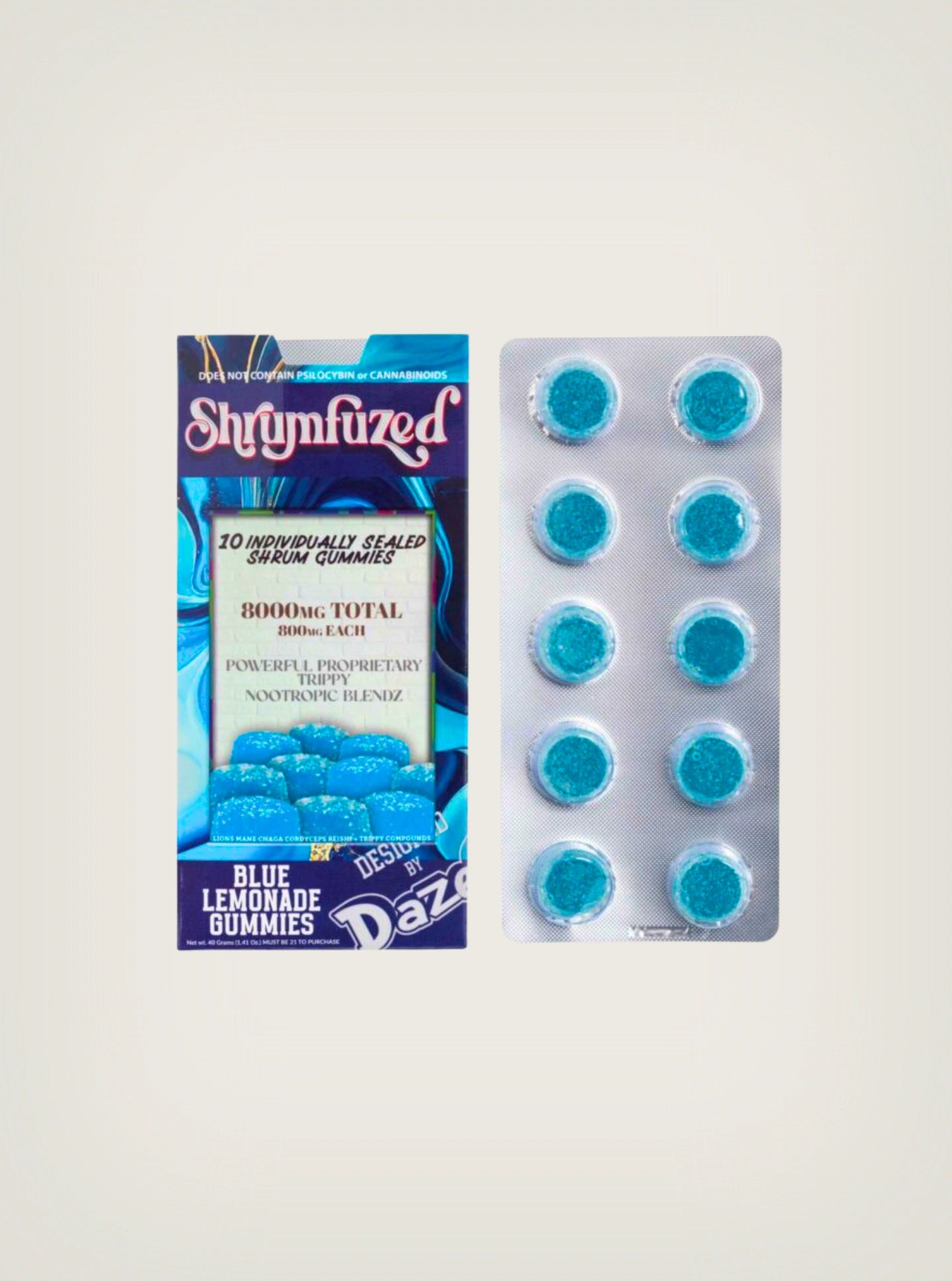 Shrumfuzed Gomitas de Hongos Mágicos Shroom Gummies 10 pk 8000mg blue lemonade