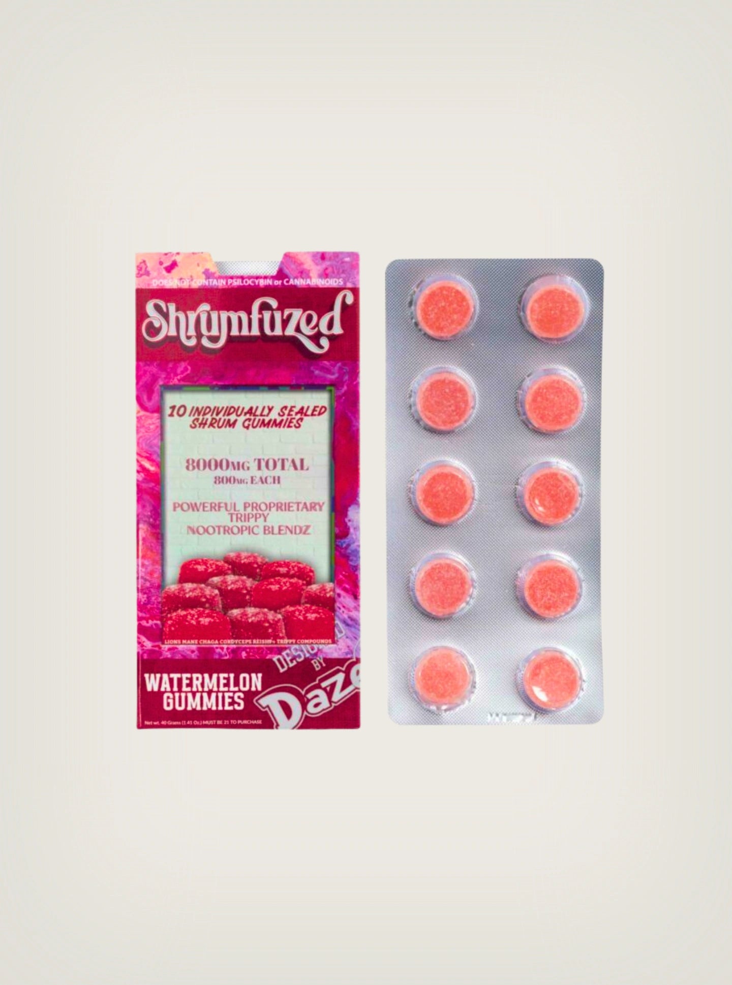 Shrumfuzed Gomitas de Hongos Mágicos Shroom Gummies 10 pk 8000mg watermelon