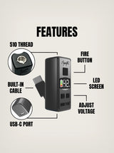 Smyle Labs batería para cartucho de wax 510 con built in cable USBC características