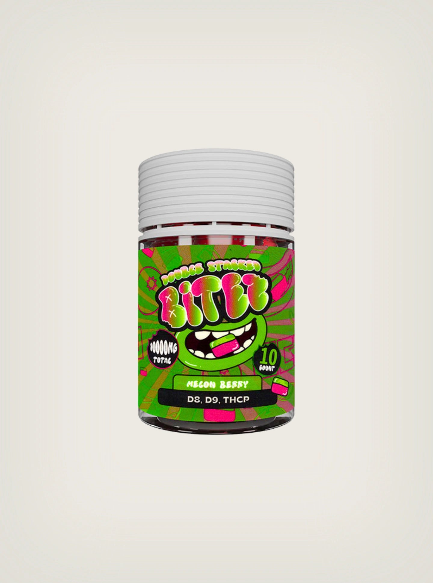 Gomitas con THC Delta 9 + Delta 8 + THCP Double Stacked Bitez 10000mg 10ct  melon berry
